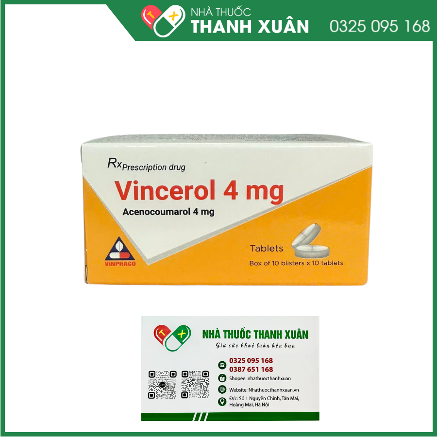 Vincerol 4mg - Phòng và trị huyết khối (10 vỉ x 10 viên)
